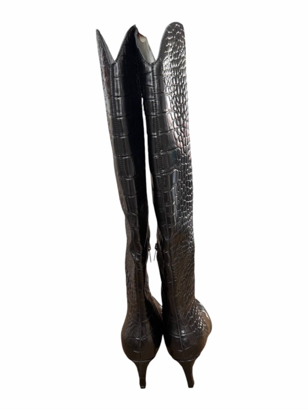 Marc Fisher Black Croc-Embossed Leather Pointed Boots - Picture 7 of 9
